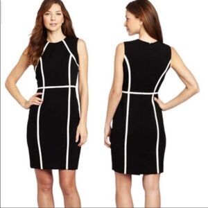 CALVIN KLEIN BODYCON BLACK WITH WHITE PIPING SHEATH DRESS SZ 6 PANEL